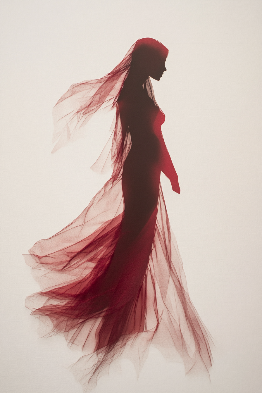 Mysterious Woman in Red Silhouette on Paper