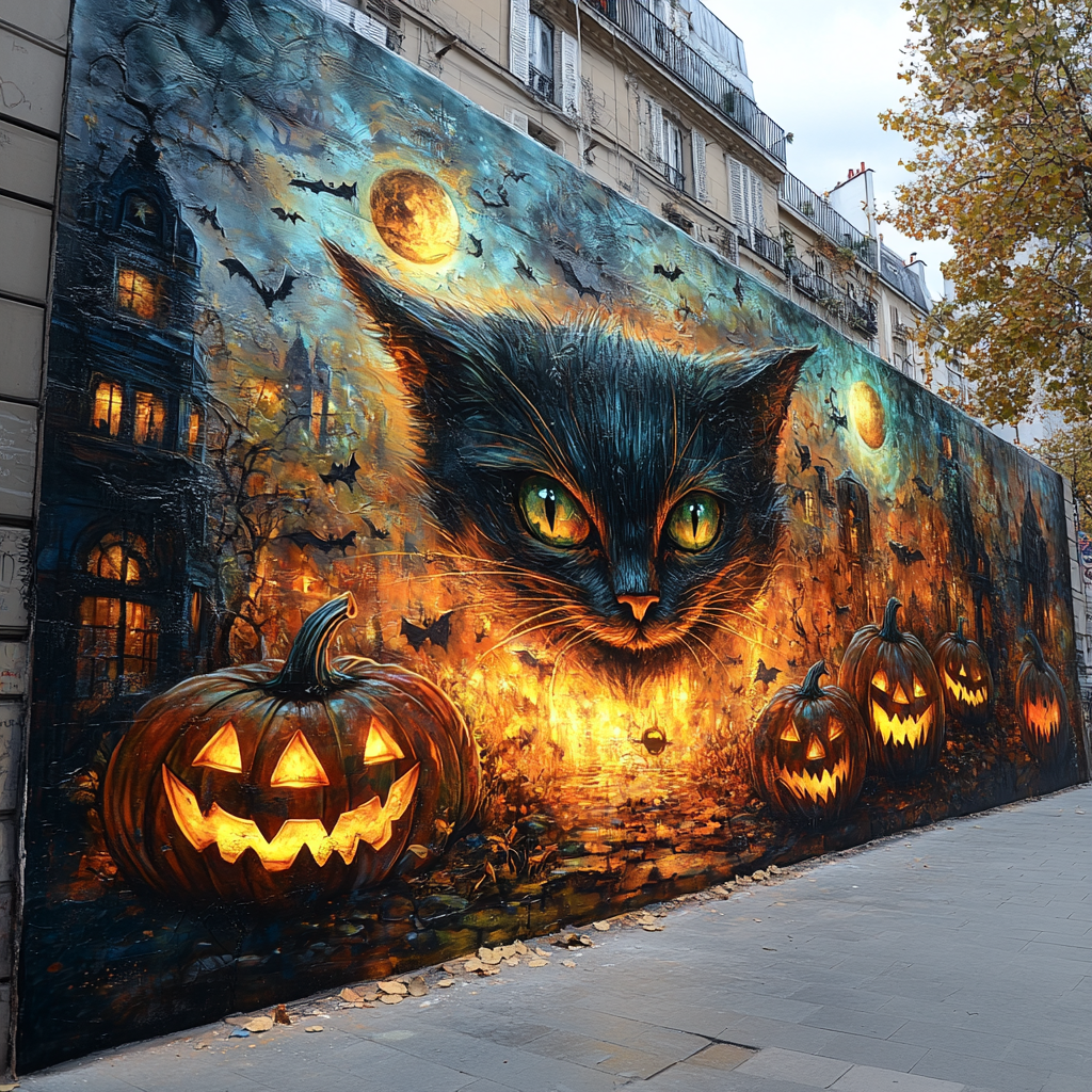 Mystical Halloween Street Art on Big City Wall