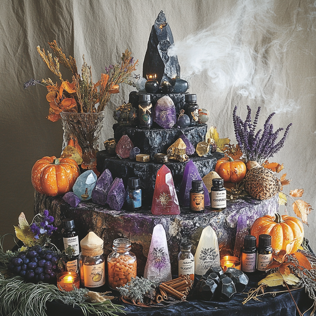 Mystical Samhain Altar with Autumn Symbols