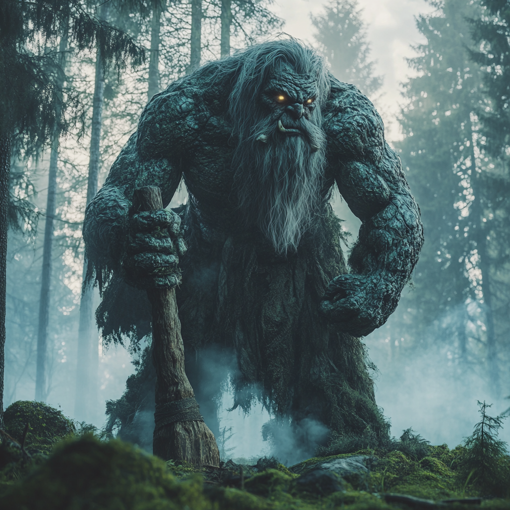 Mystical Scandinavian Troll in Pine Forest