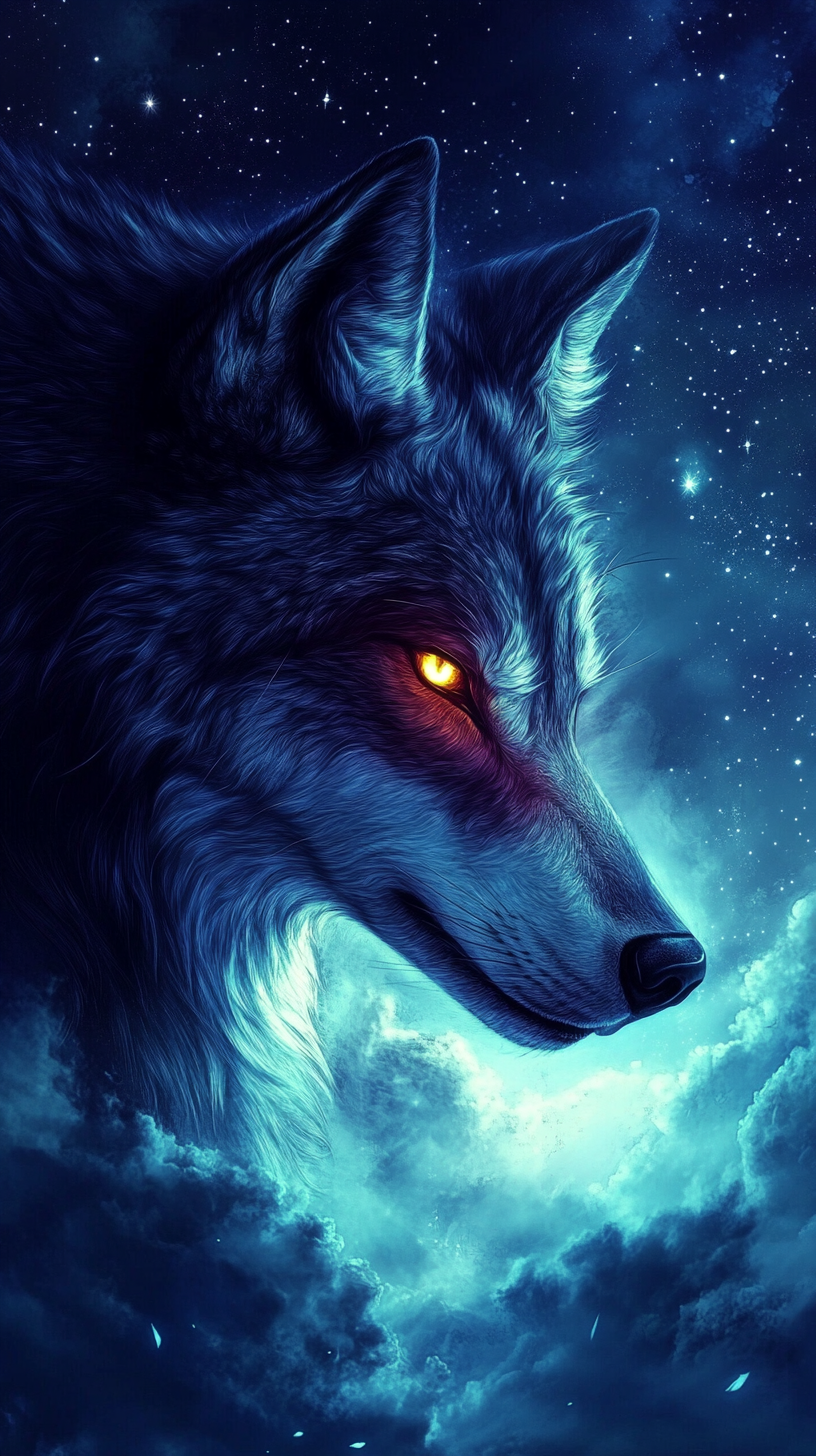 Mystical Wolf in Ethereal Starry Sky Fantasy Art