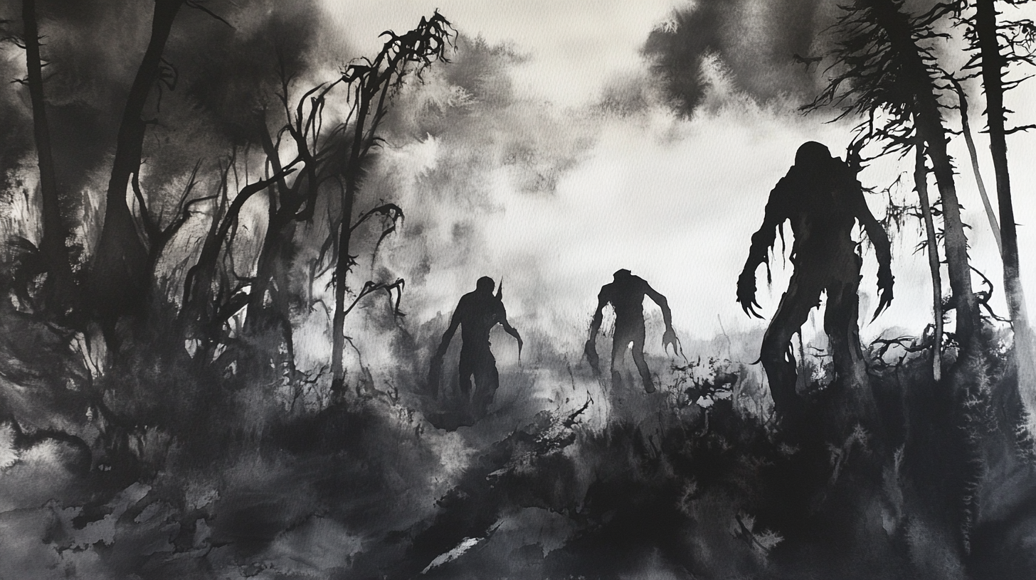 Mythical Creatures in Dark Moody Wilderness, 16:9 Art