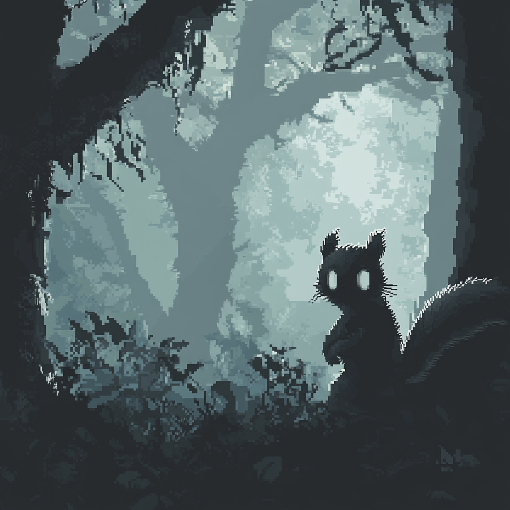 N64-style graphics of humanoid squirrel in eerie forest.