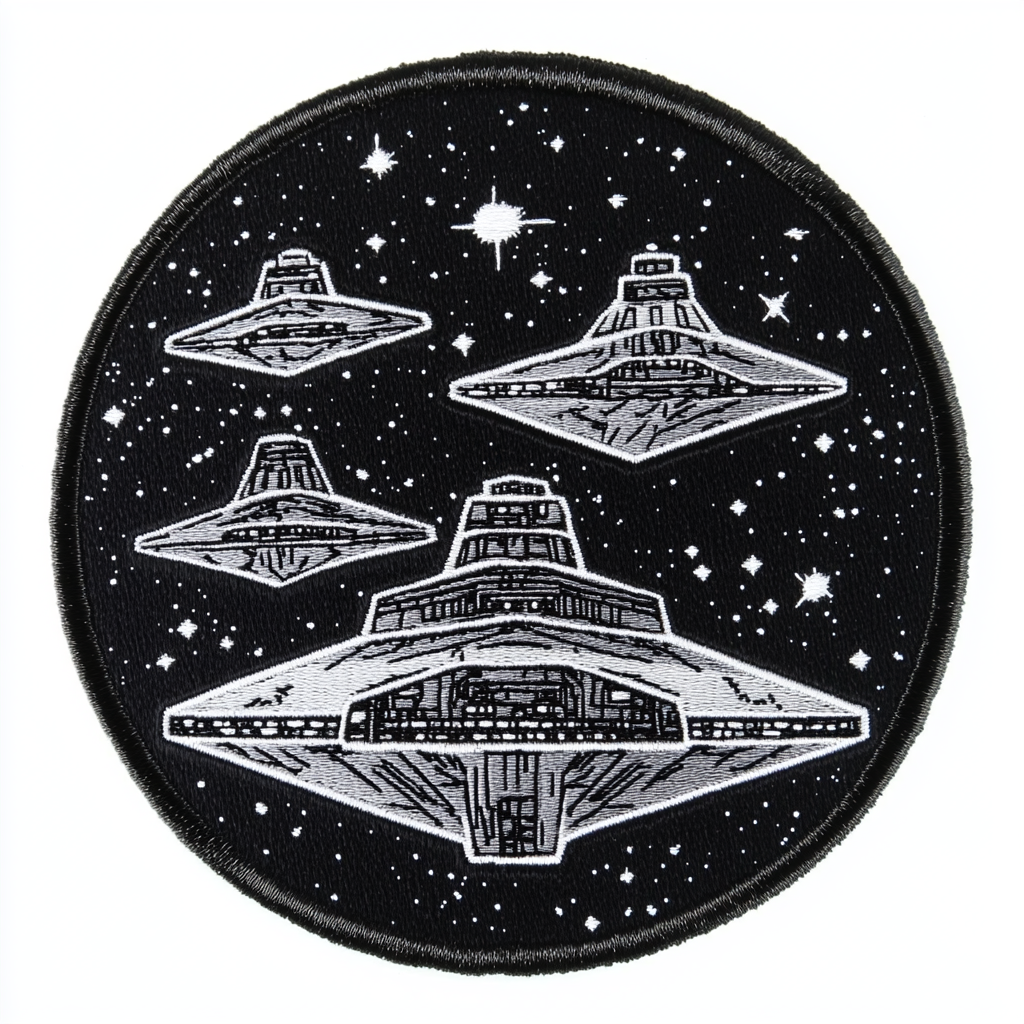 NASA-style embroidered patch with starships and nebula