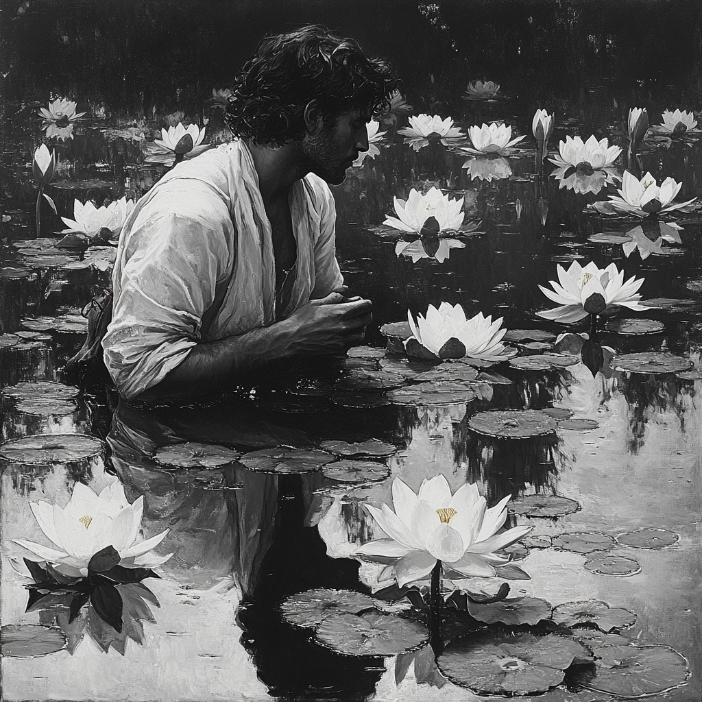 Narcissus sees beautiful reflection, falls in love