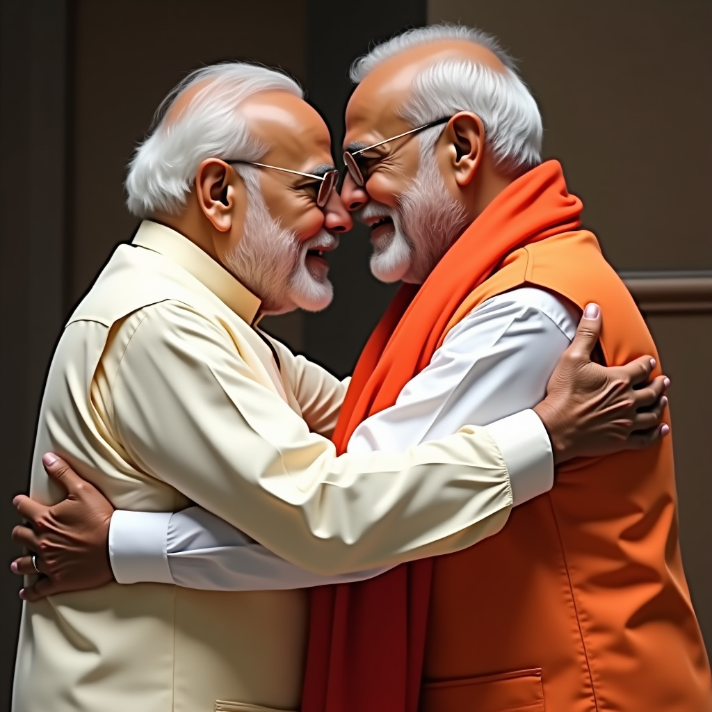 Narendra Modi and Rahul Gandhi Hugging Happily