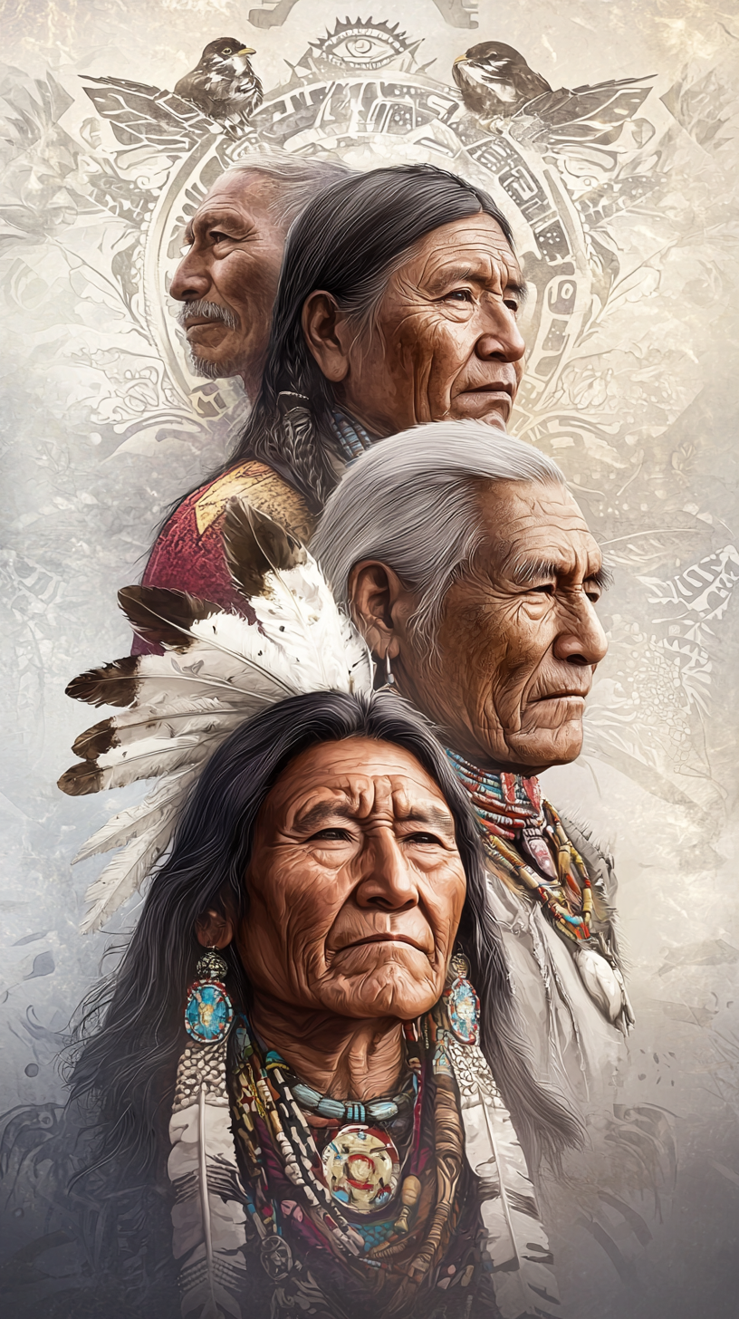 Native American leaders in determined pose-- artistic portrait