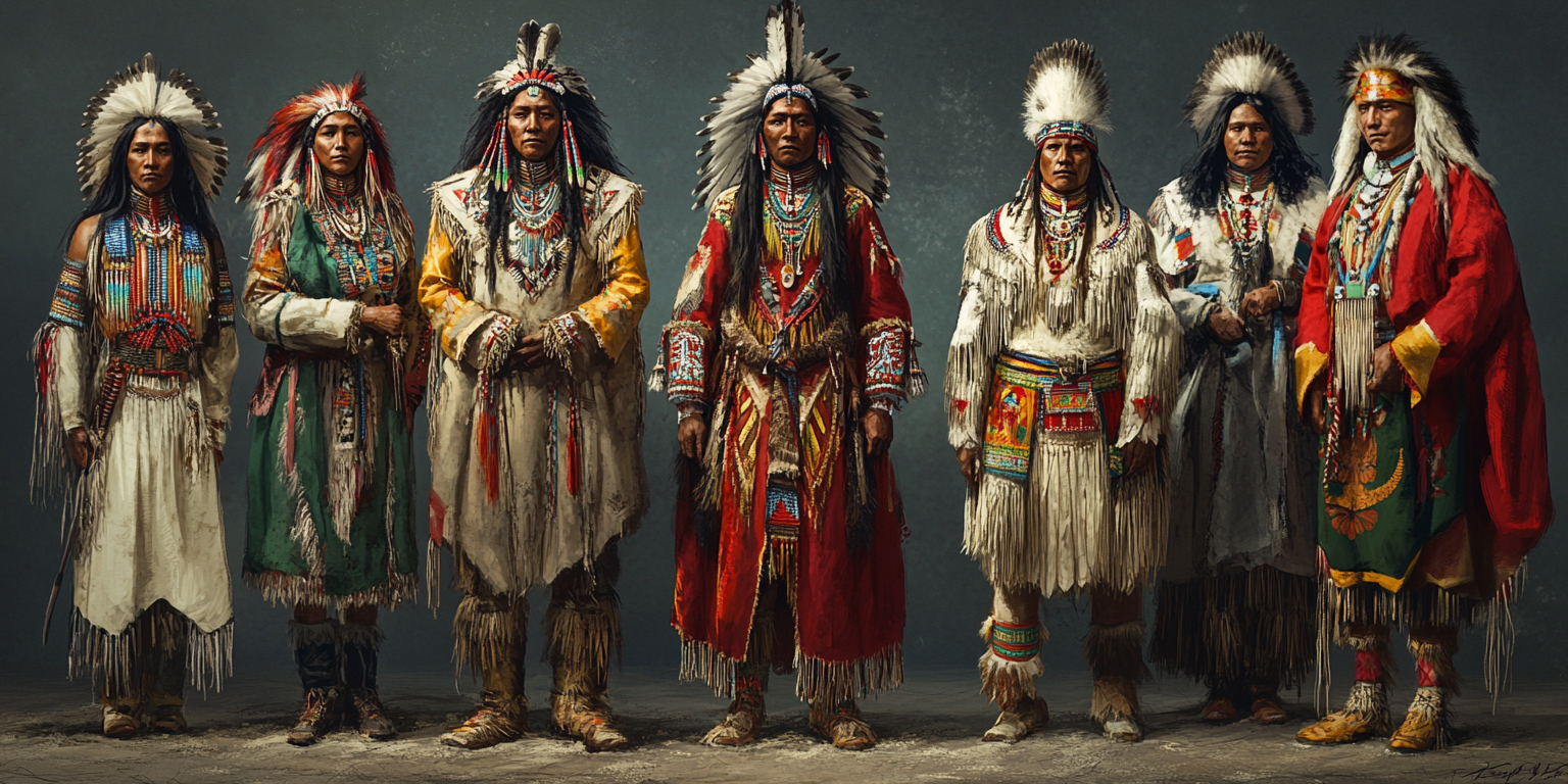 Native Americans in evolved traditional clothing, unaffected by colonization.