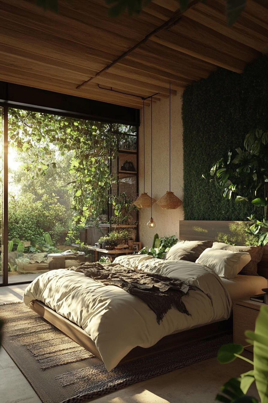 Natural Organic Bedroom Design with Green Elements and Light