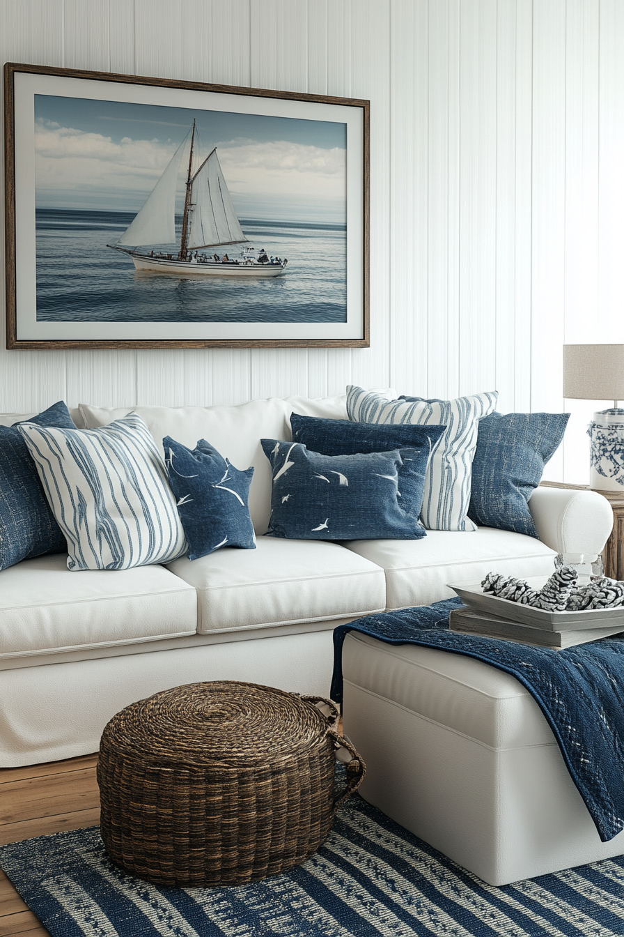 Nautical Theme Living Room in Barndominium