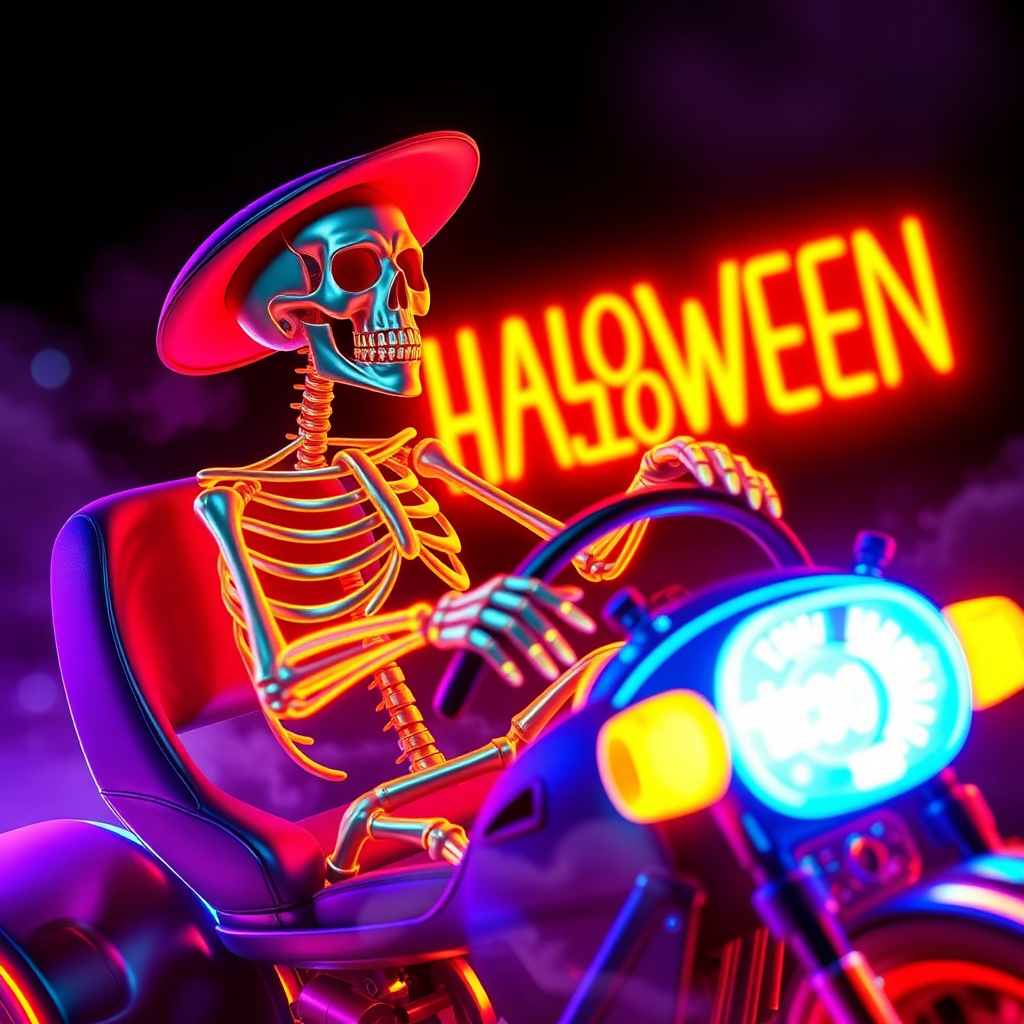 Neon Skeleton Hotrod Fantasy 3D Image