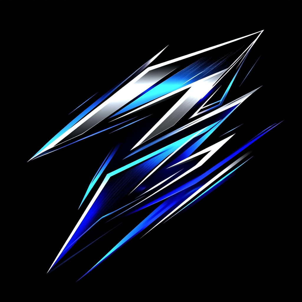 Neon blue logo with card flip and speed lines.