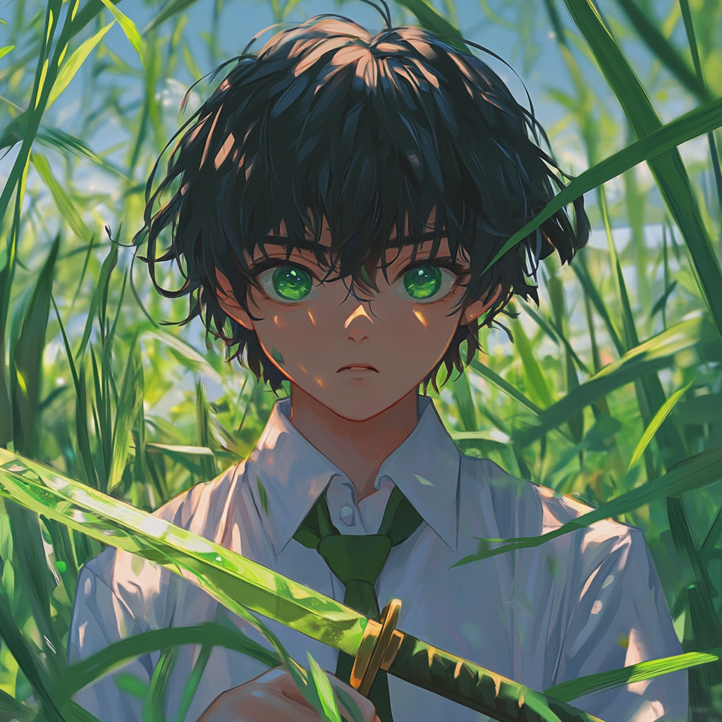 Nervous boy with grass hair in arena