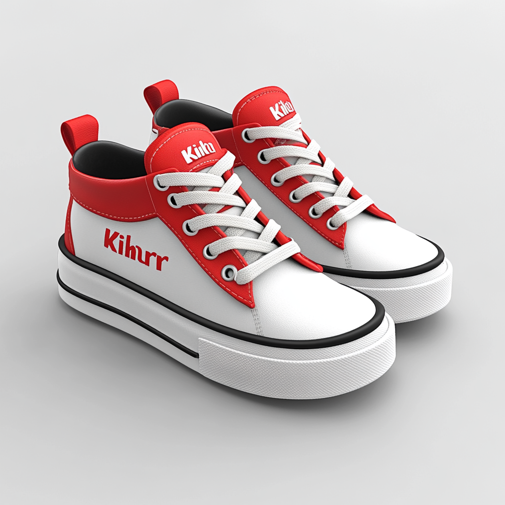 New Kinder shoes in white and red colors.