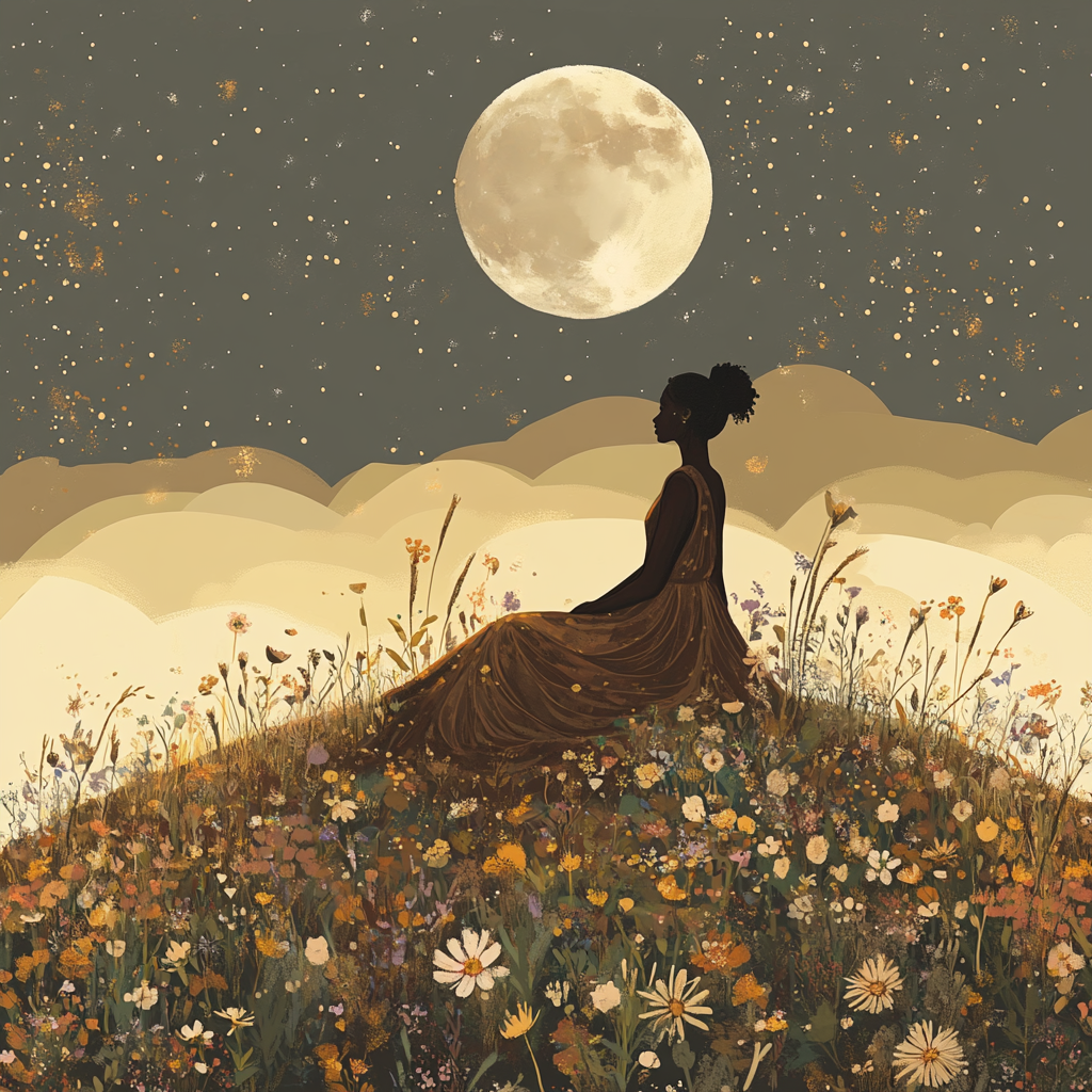 New Moon Tarot Card: Black Woman on Hill