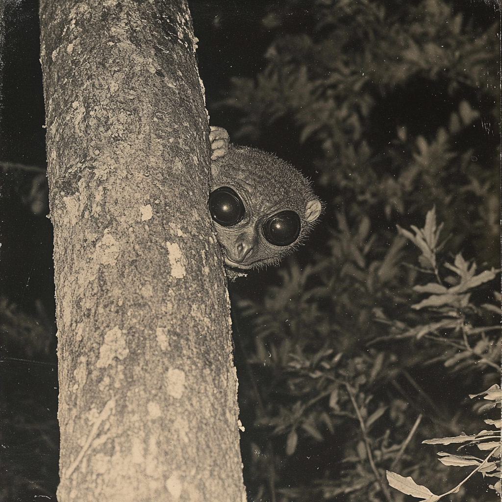 Nighttime photo of creepy creature staring at camera