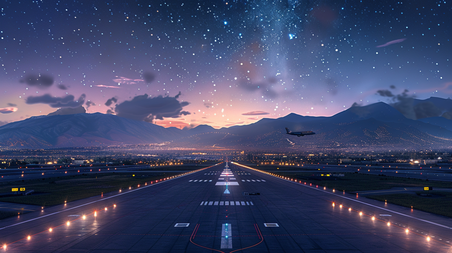 Nighttime view of Mexico airport from control tower