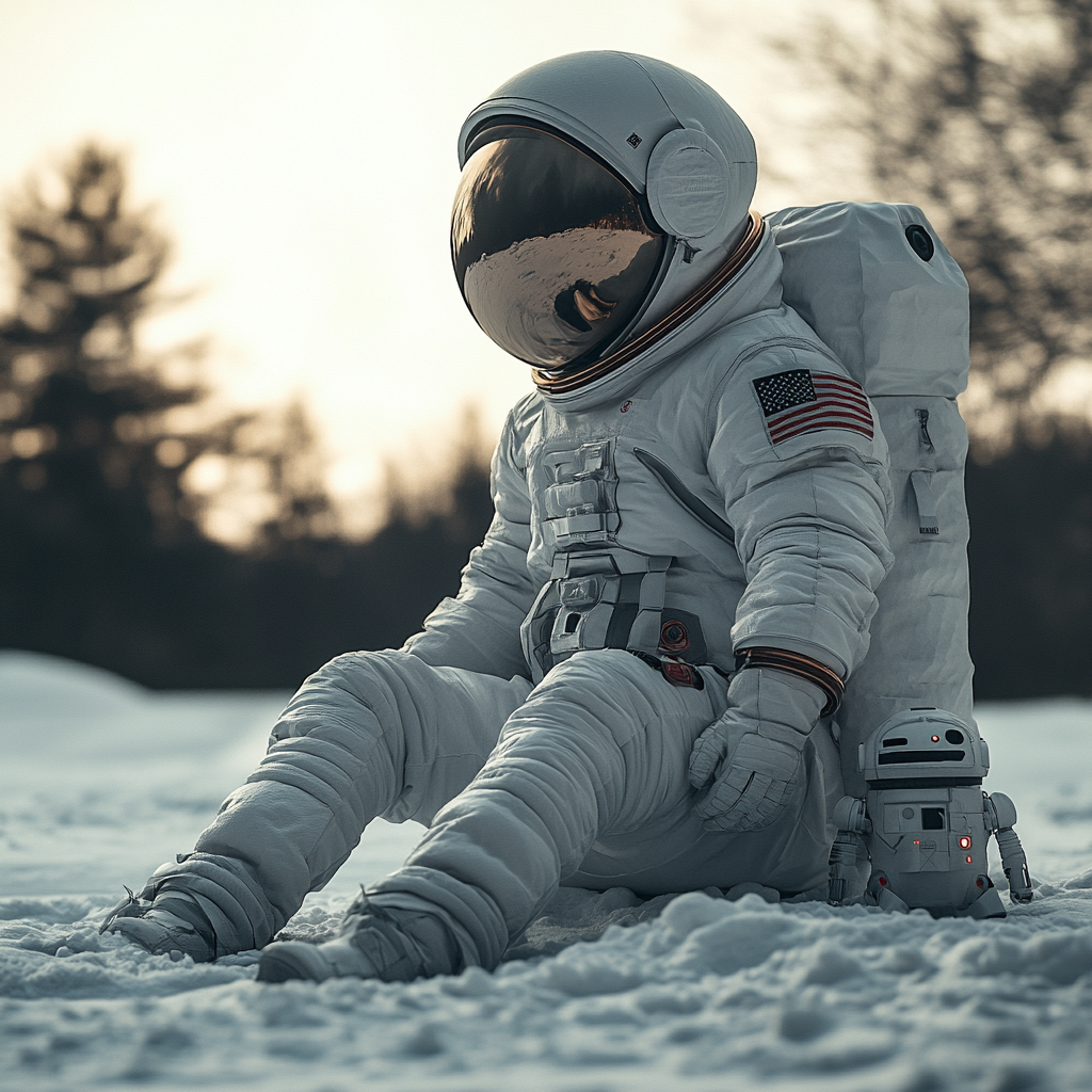 Nike Spacesuit Cosmonaut with Robot Dog on Moon