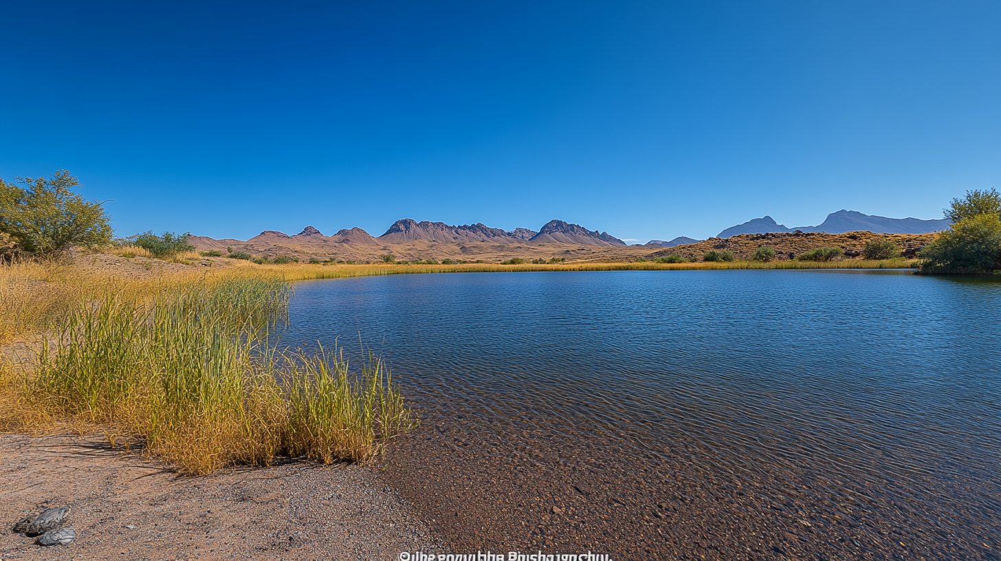 Nikon Z 9 captures desert, lake, green trees.