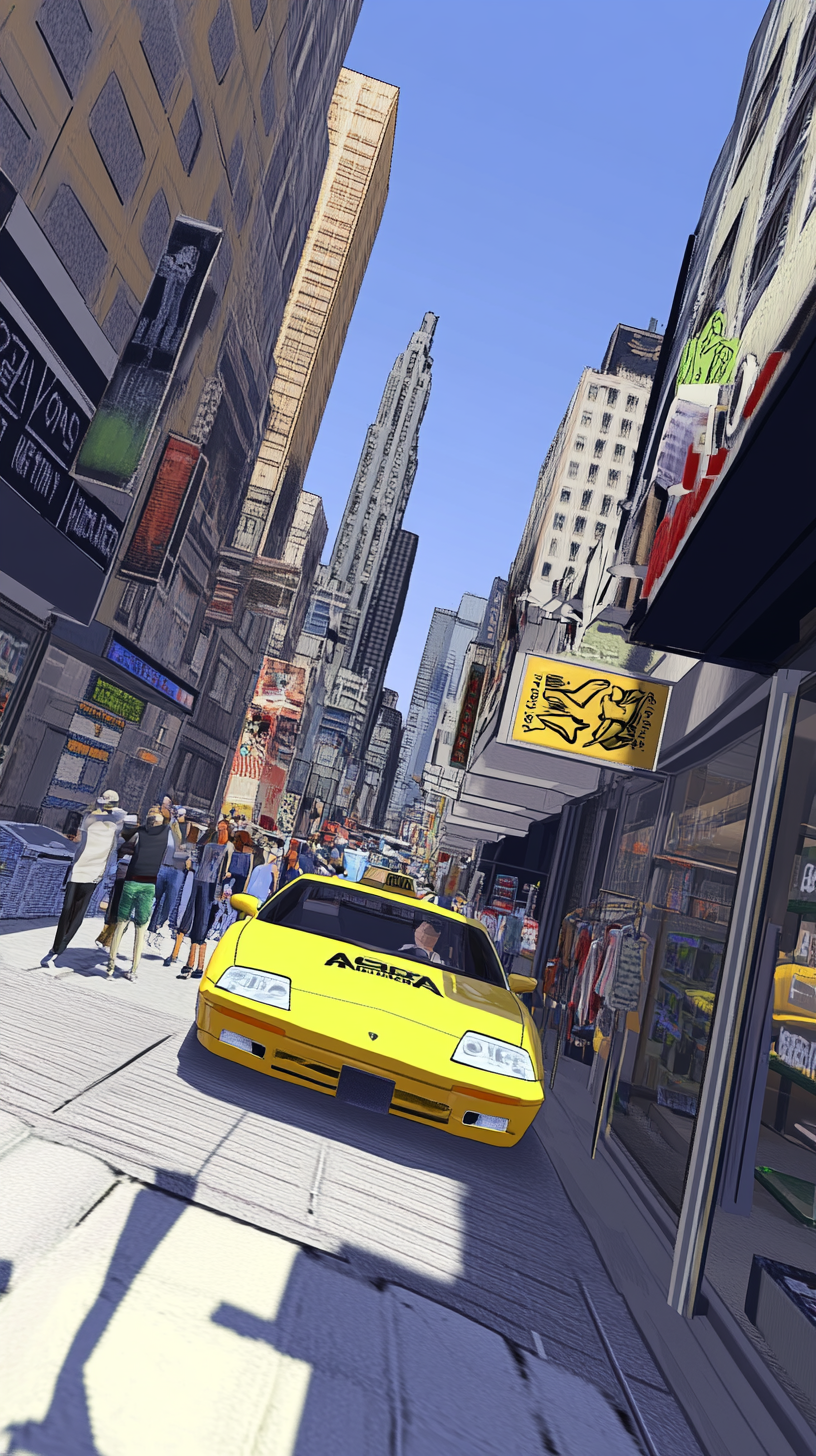 Nintendo GameCube style graphics, crazy taxi, 3D gaming.