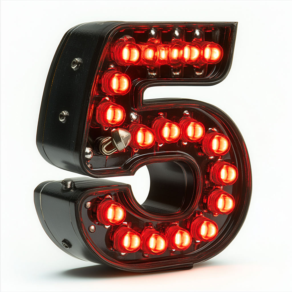 Number 5 on LED display with red segments.