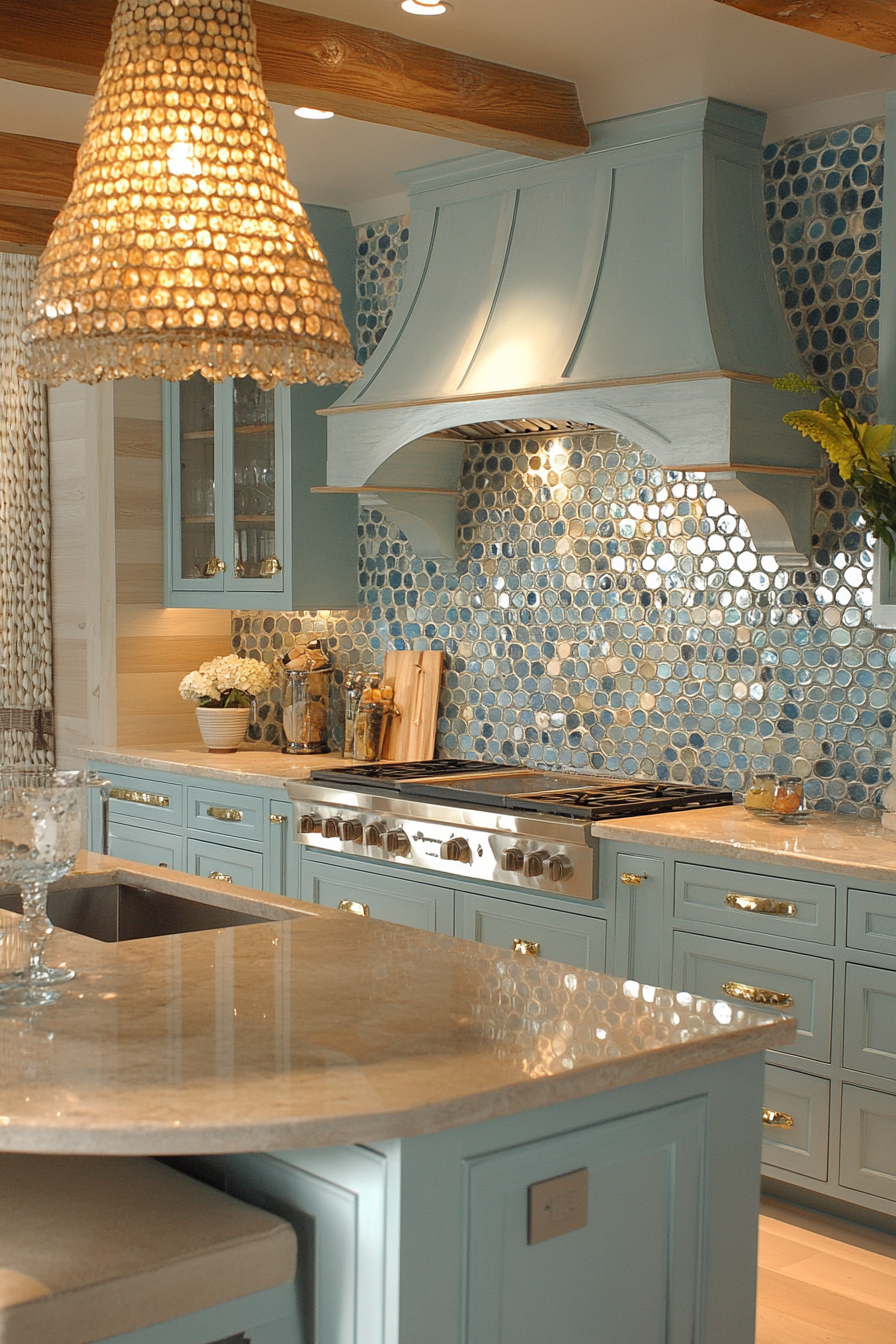 Ocean-Inspired Kitchen Design with Turquoise Cabinets