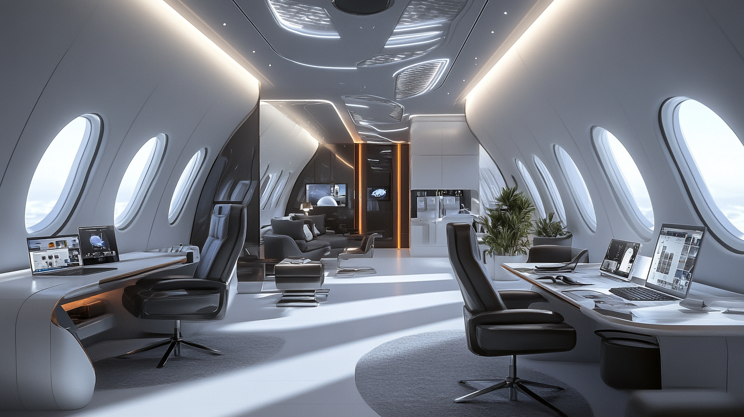 Office with design desks where customers customize aircraft interior.