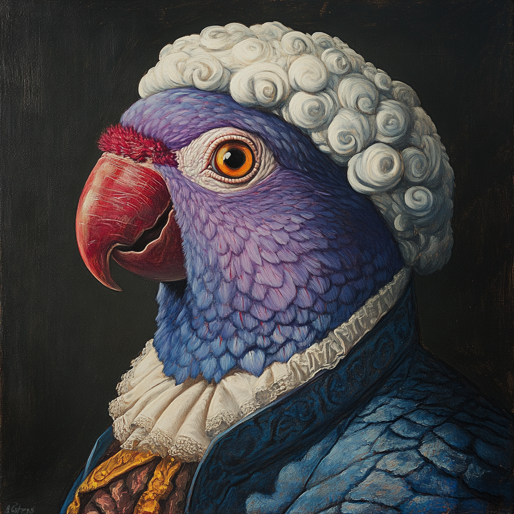 Oil painting portrait of human with parrot head