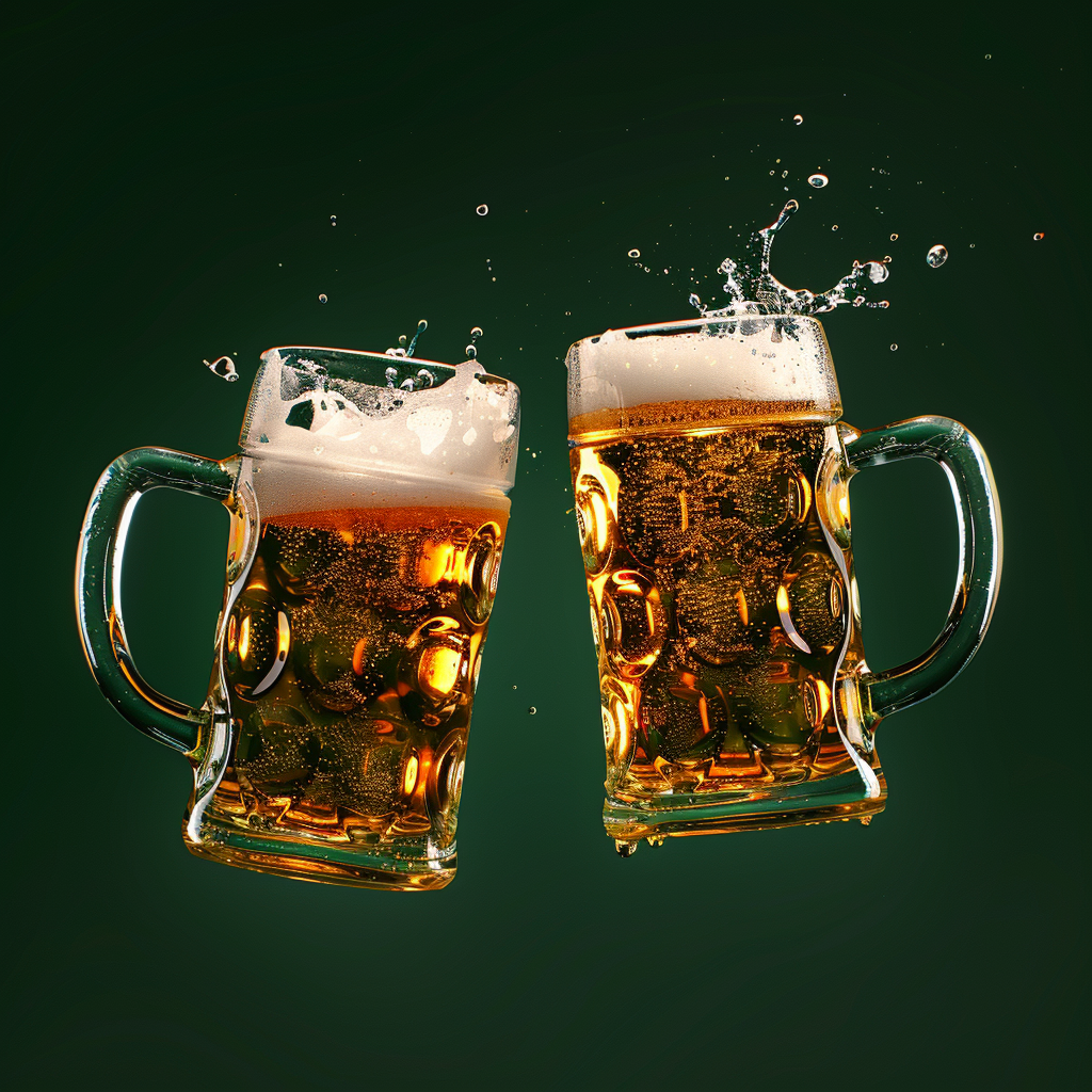 Oktoberfest Beer Mugs Toasting on Green Background