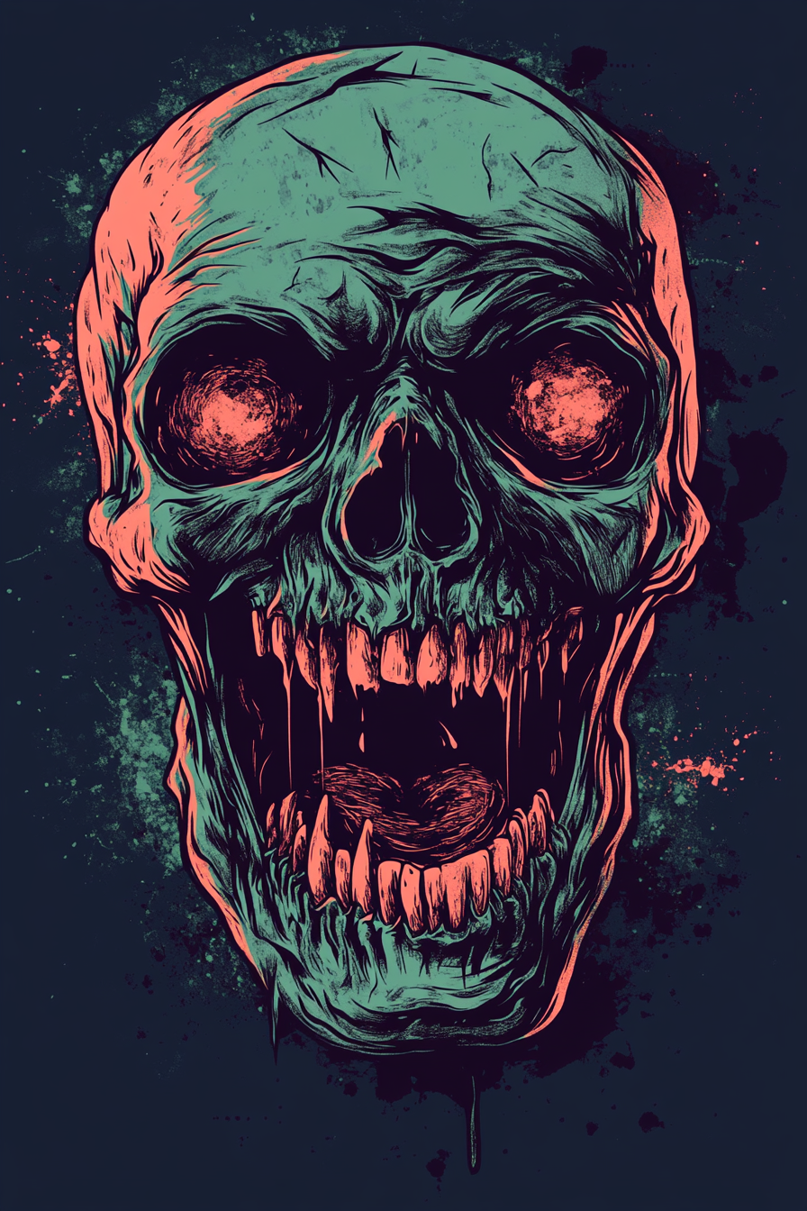 Old, dirty ghoul in synthwave style t-shirt graphic.