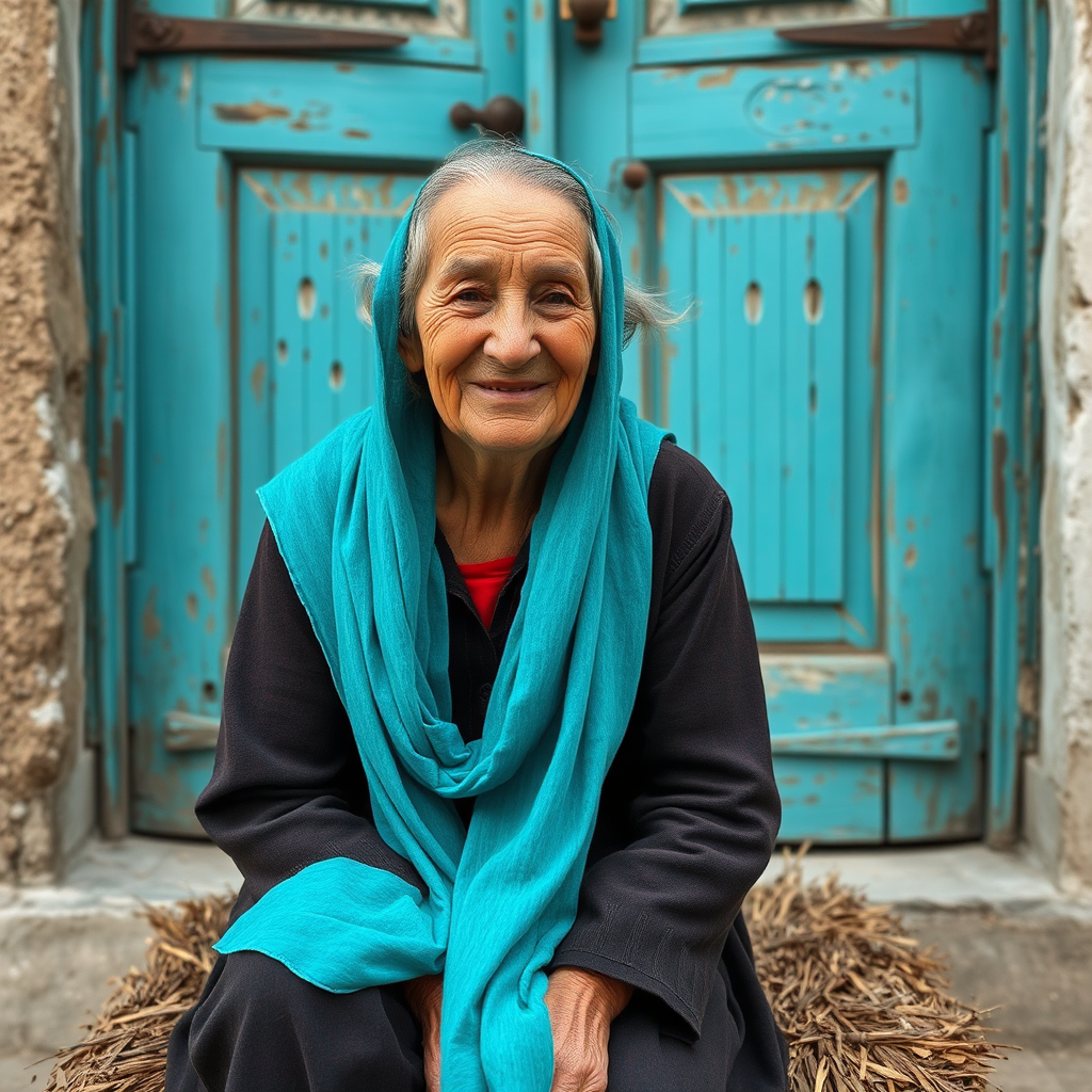 Old Iranian woman in traditional dress smiles