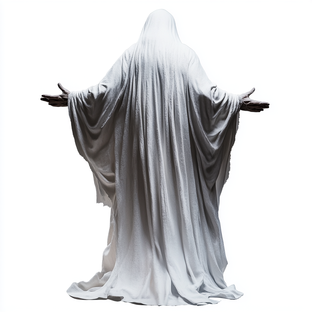 Old Testament Priest silhouette in white robe, isolated.