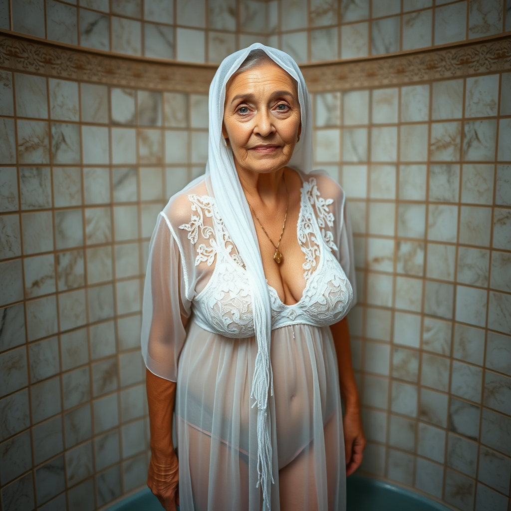 Old Turkish Grandmother in a Wet Lace Nightgown