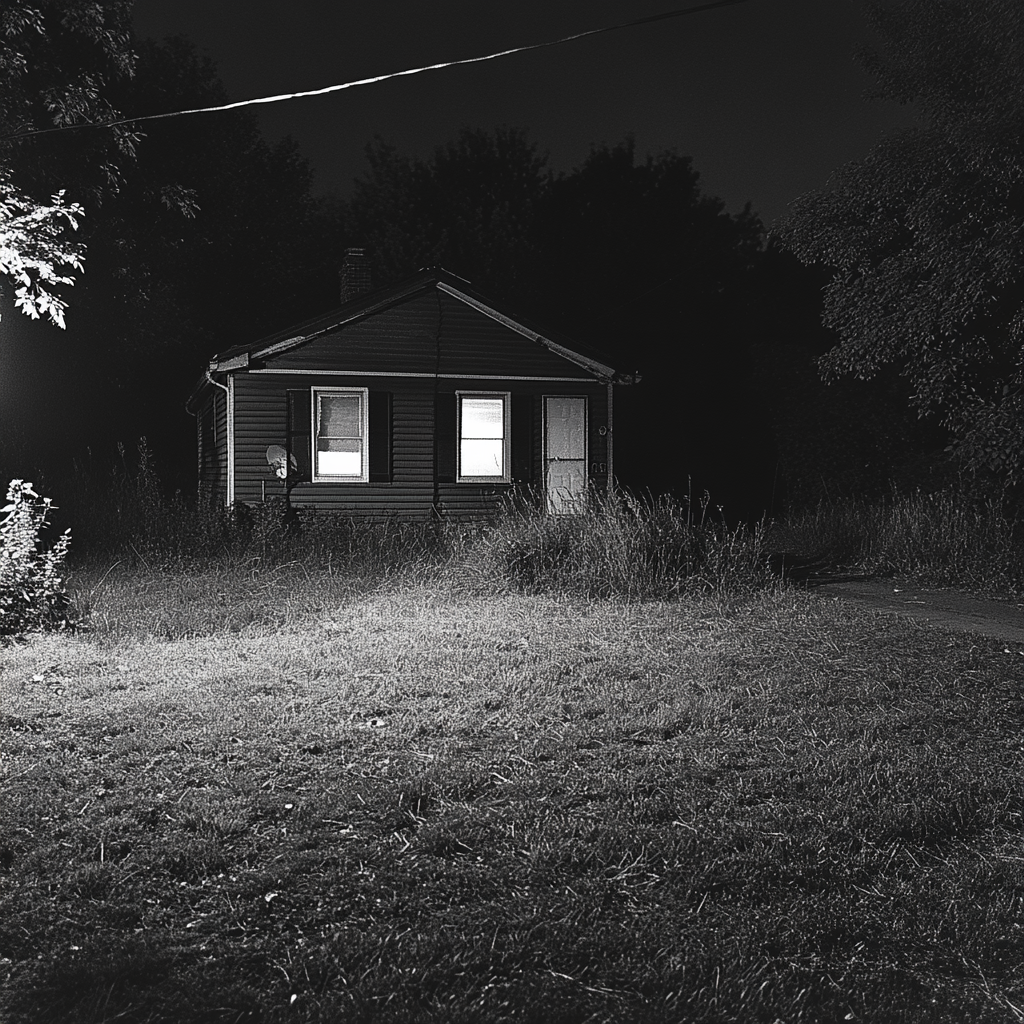 Old house at night, nostalgic film image