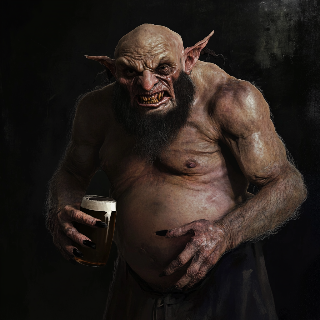 Old man with beer belly, bald head, hairy.