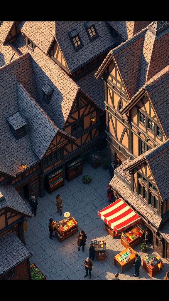 Old medieval market in Pixar-style 3D view