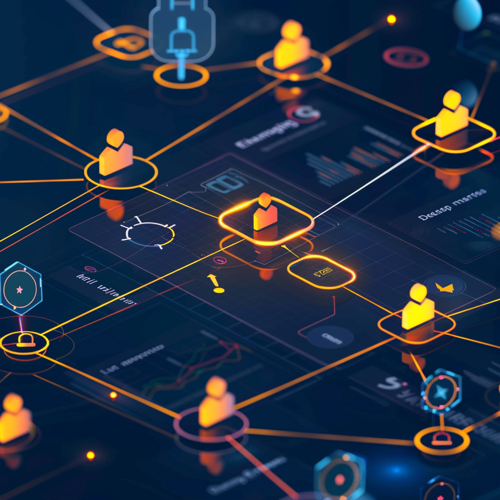 Optimized team with highlighted members, decreasing churn rate graph.