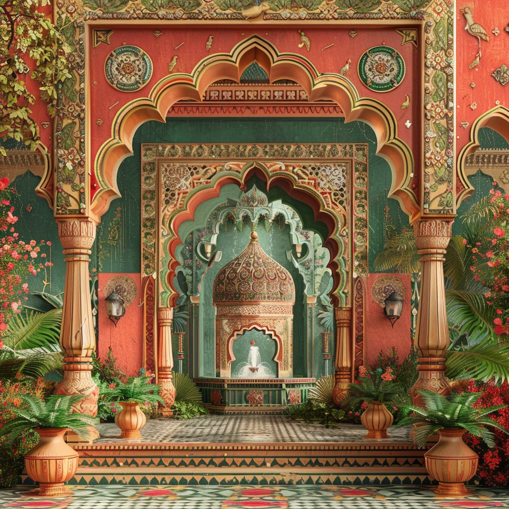 Opulent Mughal architecture with intricate patterns