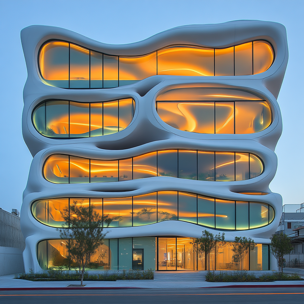 Organic Flow: Modern Building with Fluid Wave Design