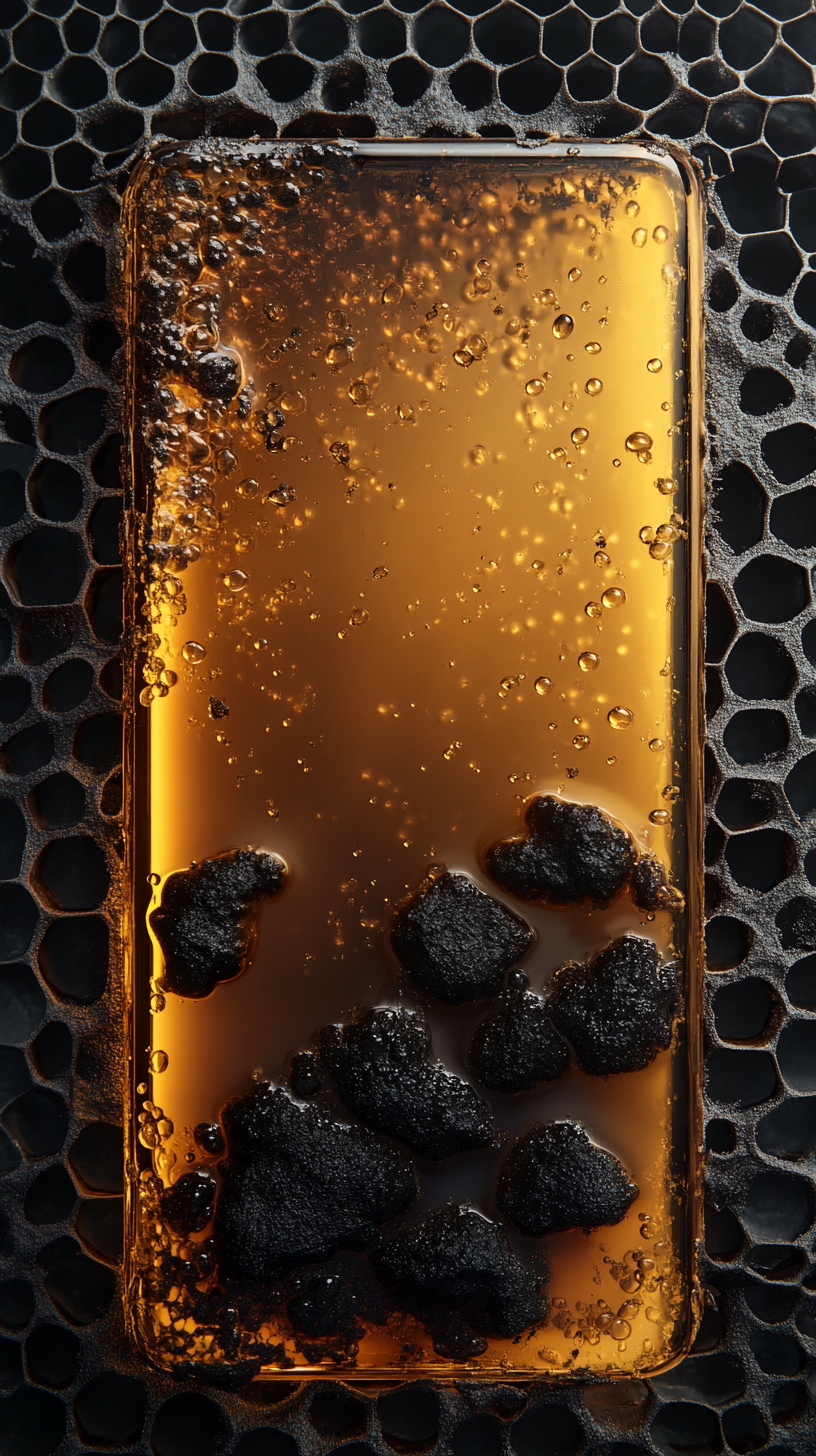 Organic Honey and Tar in Glass Container on Honeycomb Poster