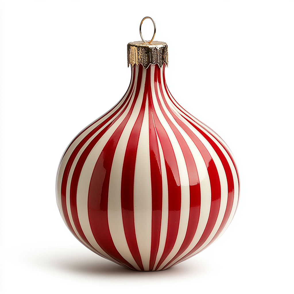 Ornament onion bulb with matte red stripes.