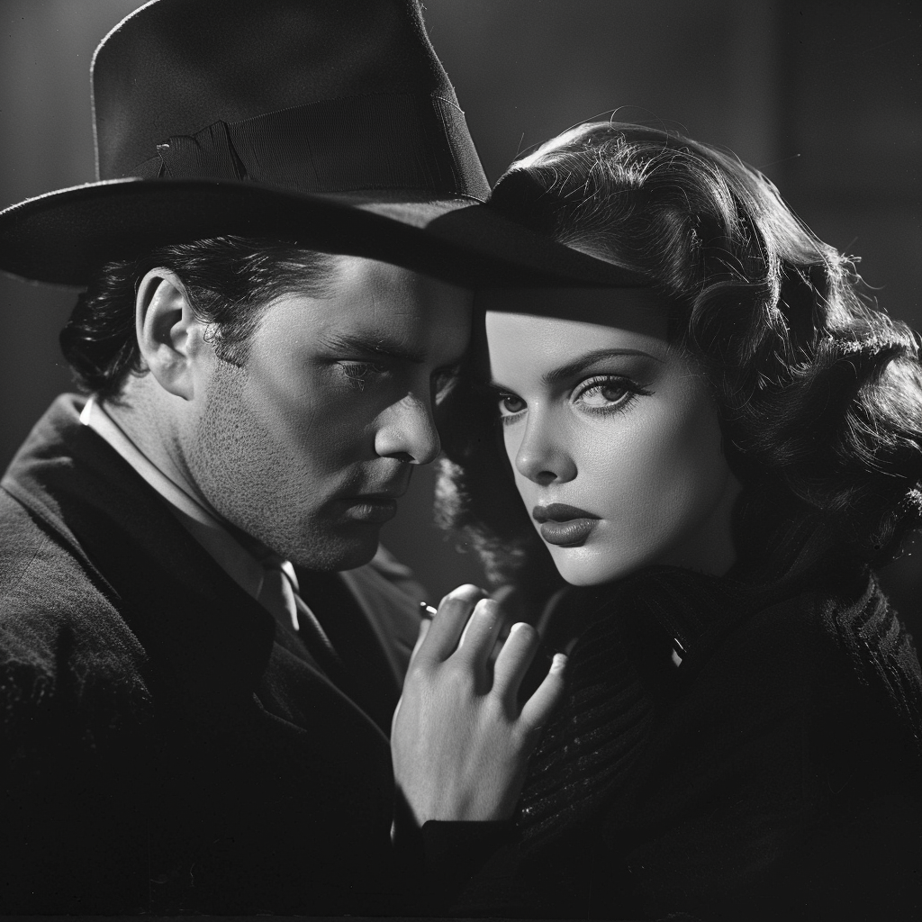 Orson Welles as menacing vampire with beautiful woman dramatically.