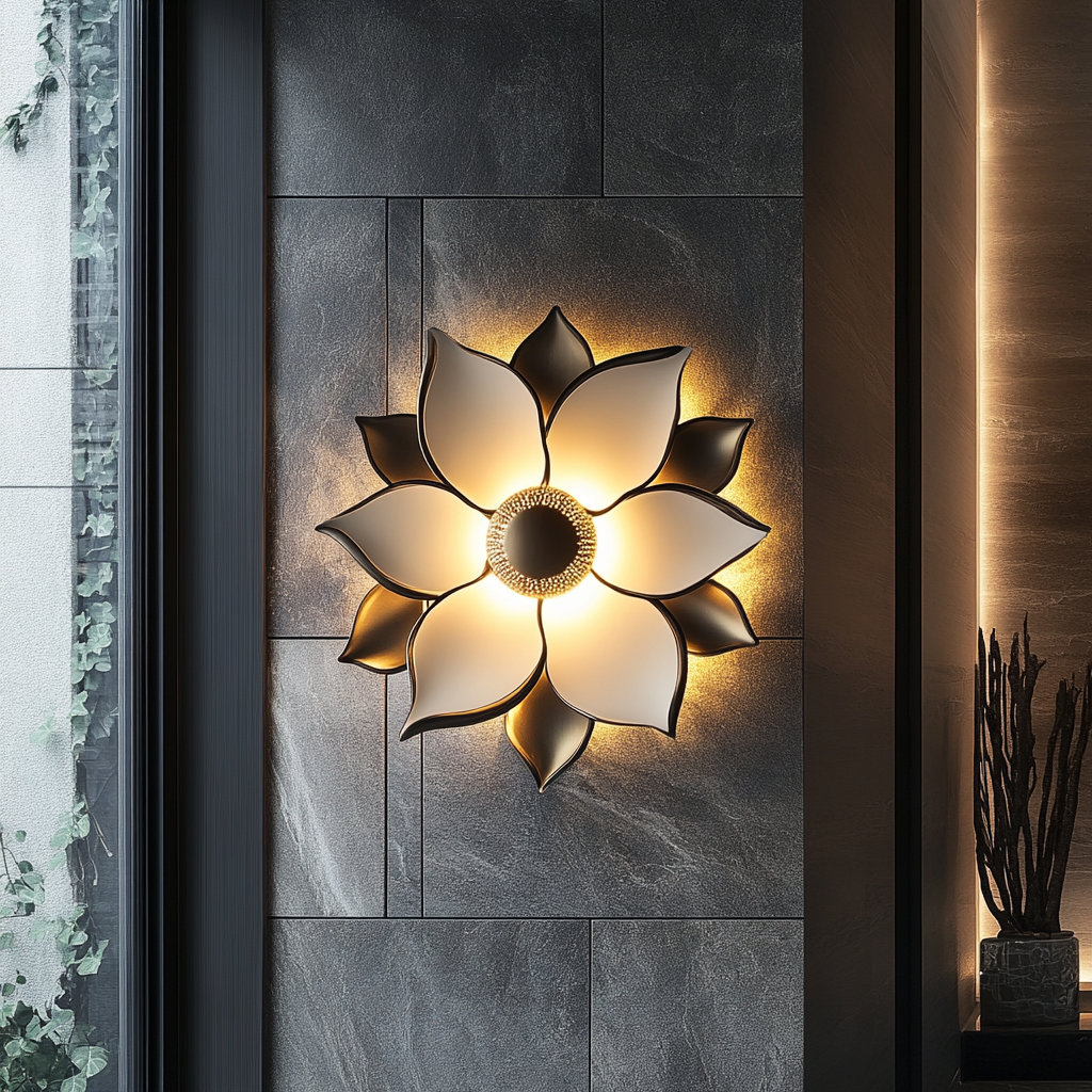 Outdoor wall lamp design imitates Magnolia flower shape.