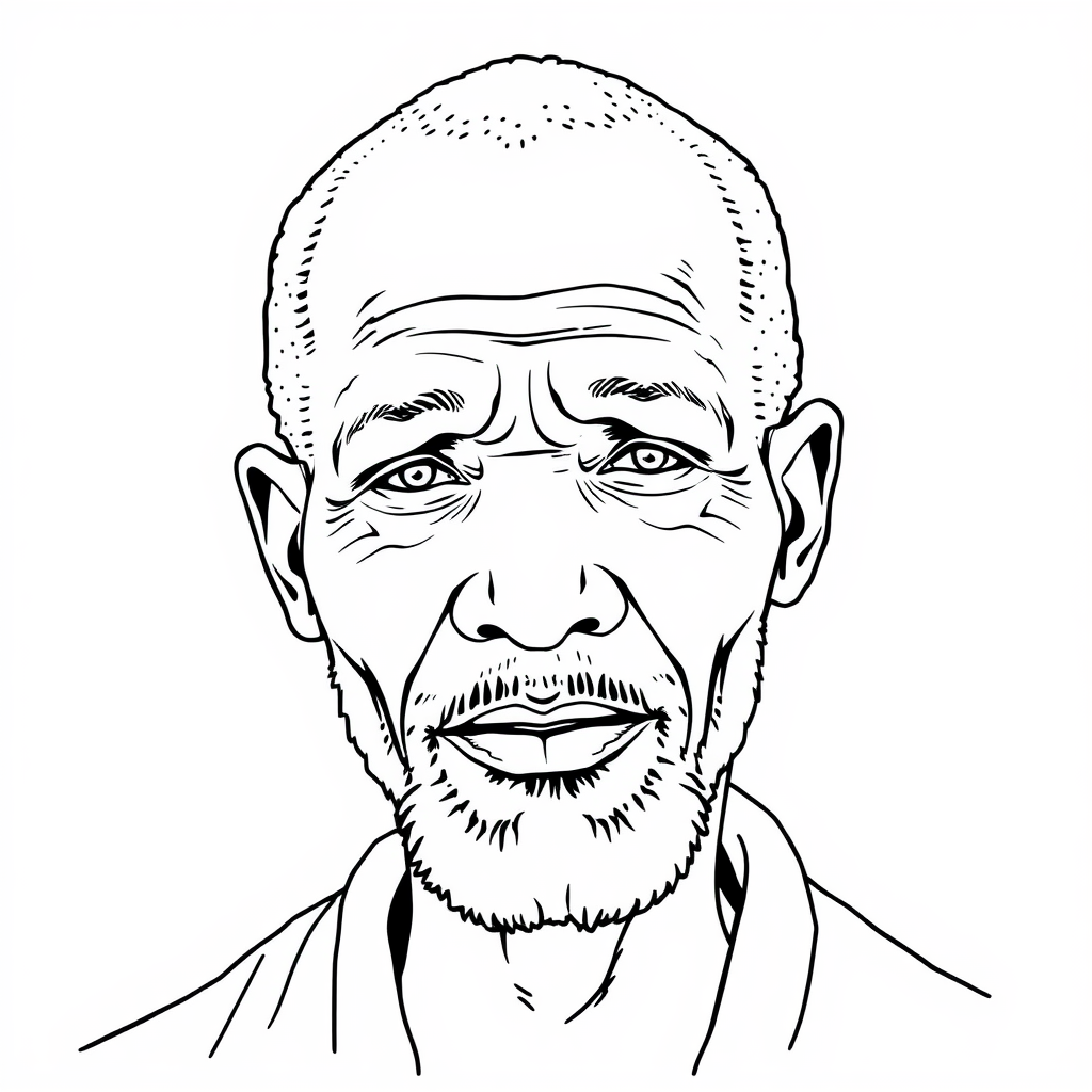 Outlined Swaziland Village Father Portrait Illustration