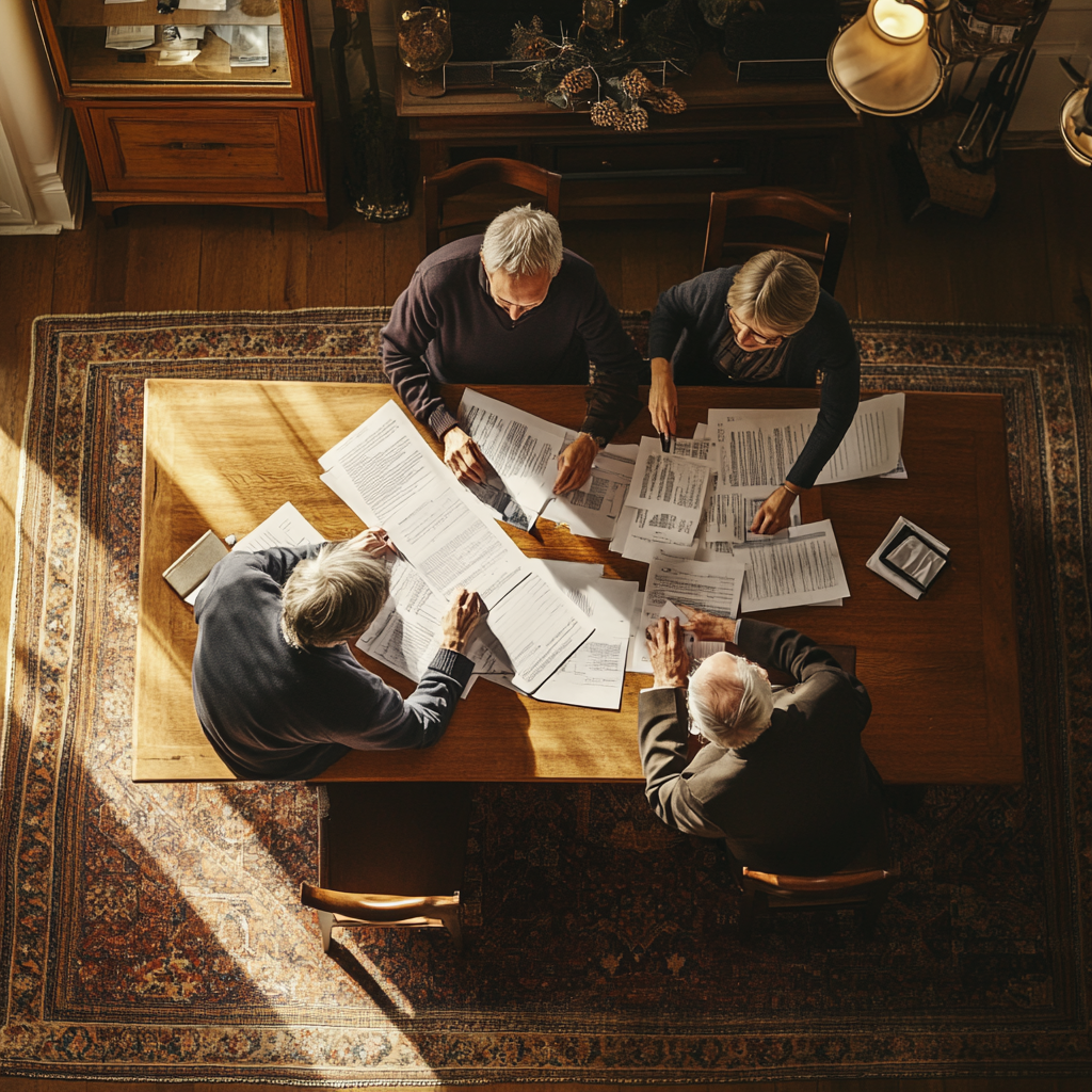 Overhead Shot of Family Reviewing Legal Papers