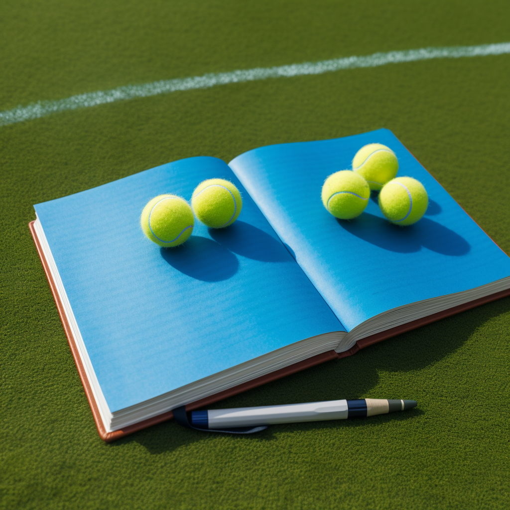 Overhead Shot: Tennis Balls, Notebook on Padel Court