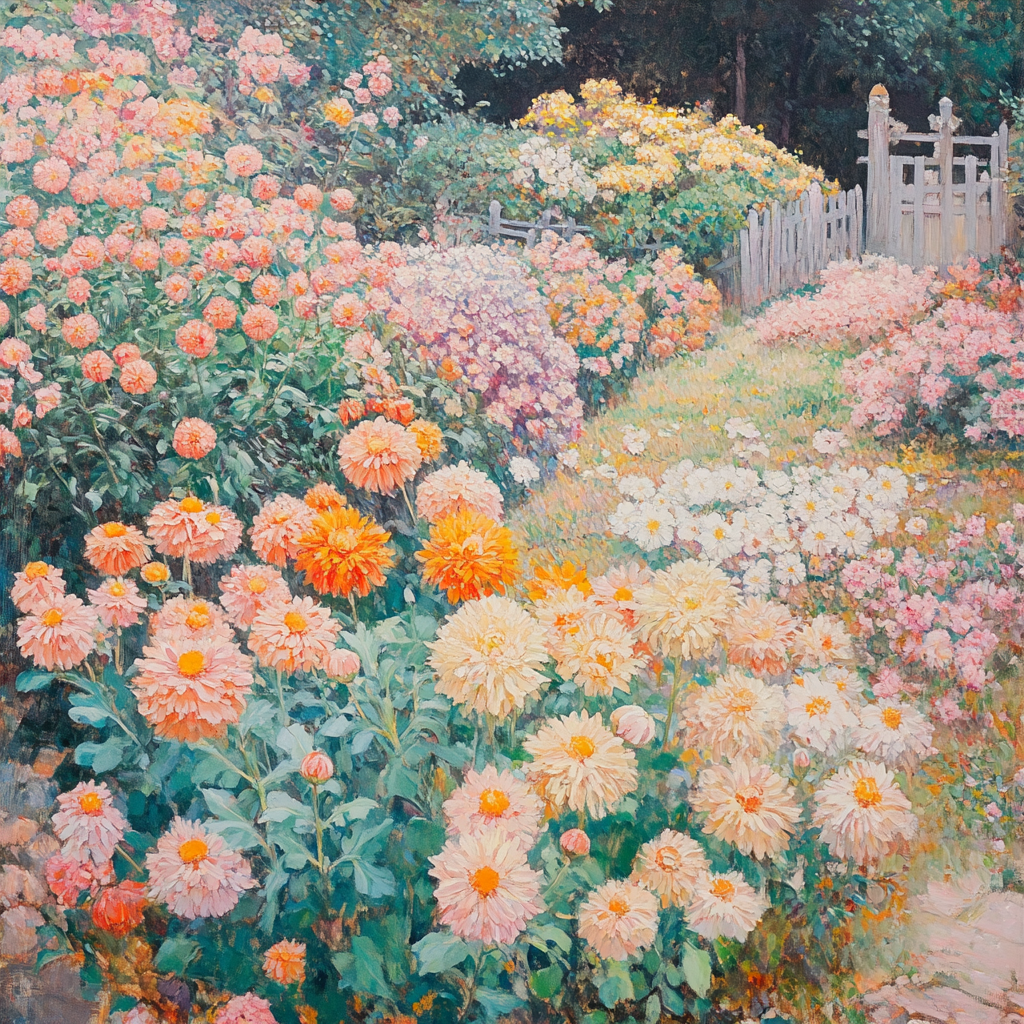 Painting of Picking Chrysanthemums in Fertile Land