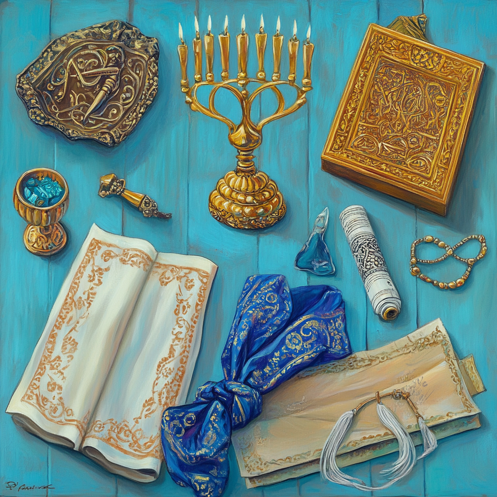 Paintings of Jewish sacred objects in Disney style.