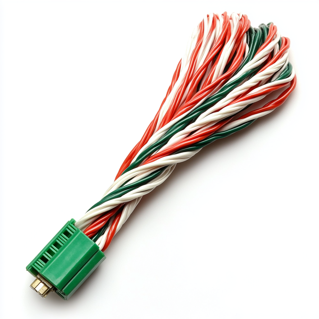 Pair of wires in red and white coming from block.