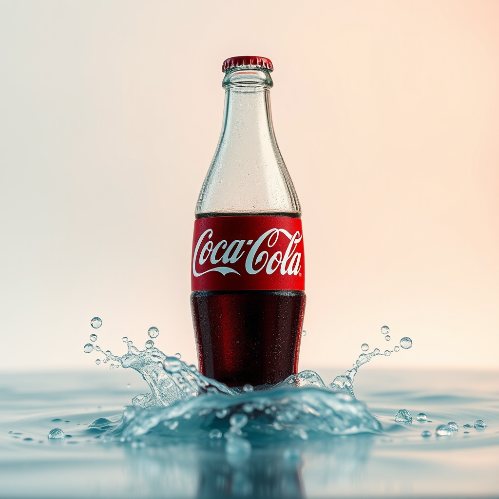 Pale Coca-Cola bottle with bubbles in water